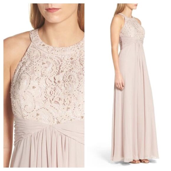 Eliza J Beaded Lace & Chiffon Gown Size 8 - Picture 2 of 12